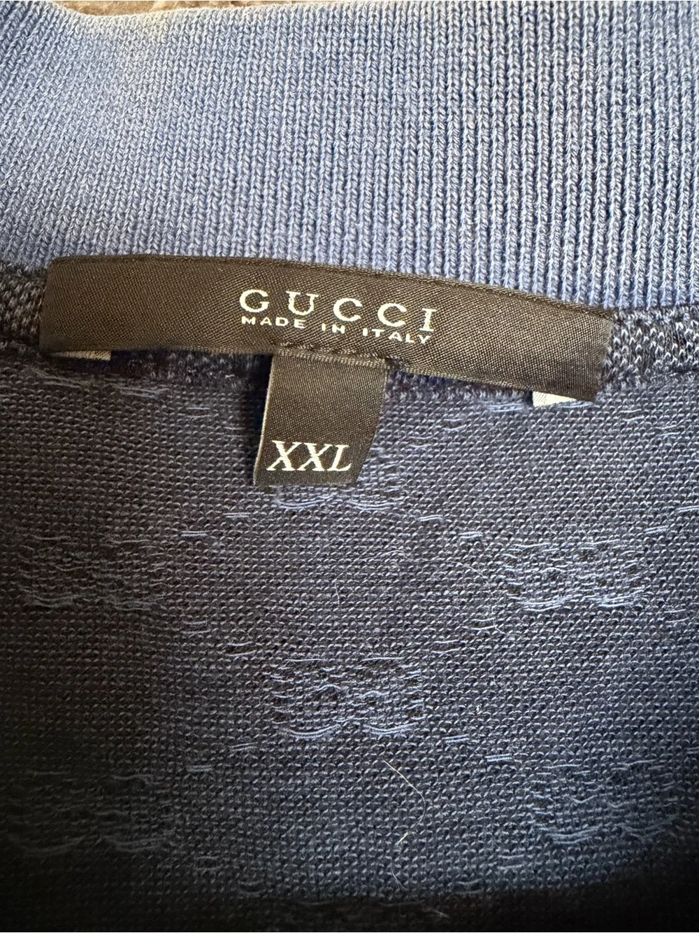 Gucci VTG 07 Navy Blue Logo Jacquard Polo with Contrast Collar